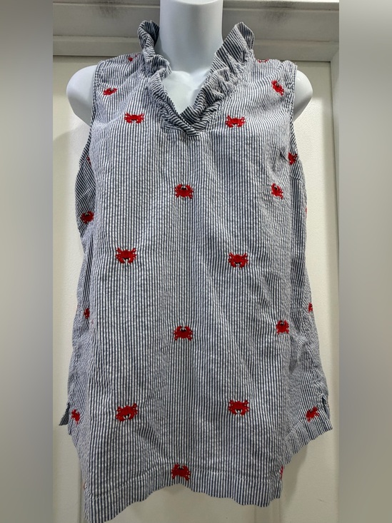 crown & ivy Tops - crown & ivy Ruffled V-Neck Striped Seersucker Nautical Red Crabs Top Large 🦀